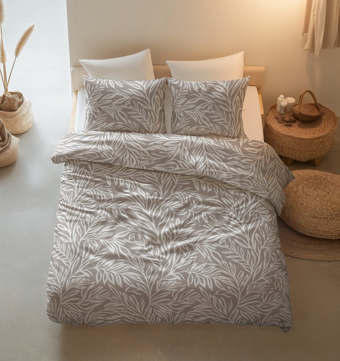 100% Cotton Duvet Cover Set Breeze | Taupe | King Long - 240cm (W) x 220cm (L) - The Bedding & Blankets Store