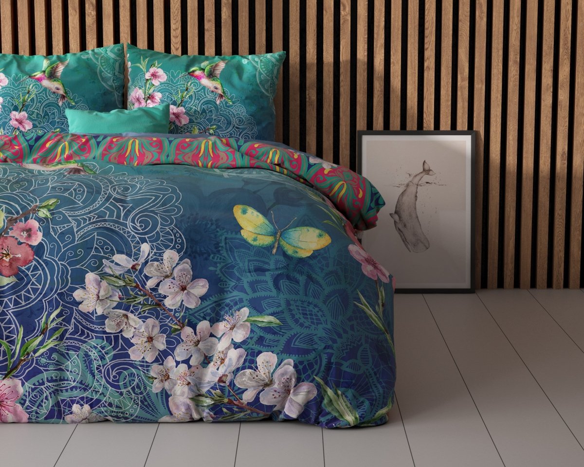 100% Cotton Duvet Cover Set Brenda | Blue | Single - 135cm (W) x 200cm (L) - The Bedding & Blankets Store