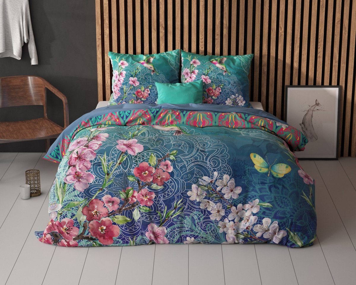 100% Cotton Duvet Cover Set Brenda | Blue | Single - 135cm (W) x 200cm (L) - The Bedding & Blankets Store