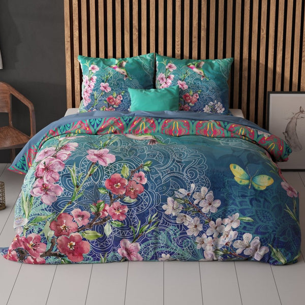 100% Cotton Duvet Cover Set Brenda | Blue | Single - 135cm (W) x 200cm (L) - The Bedding & Blankets Store