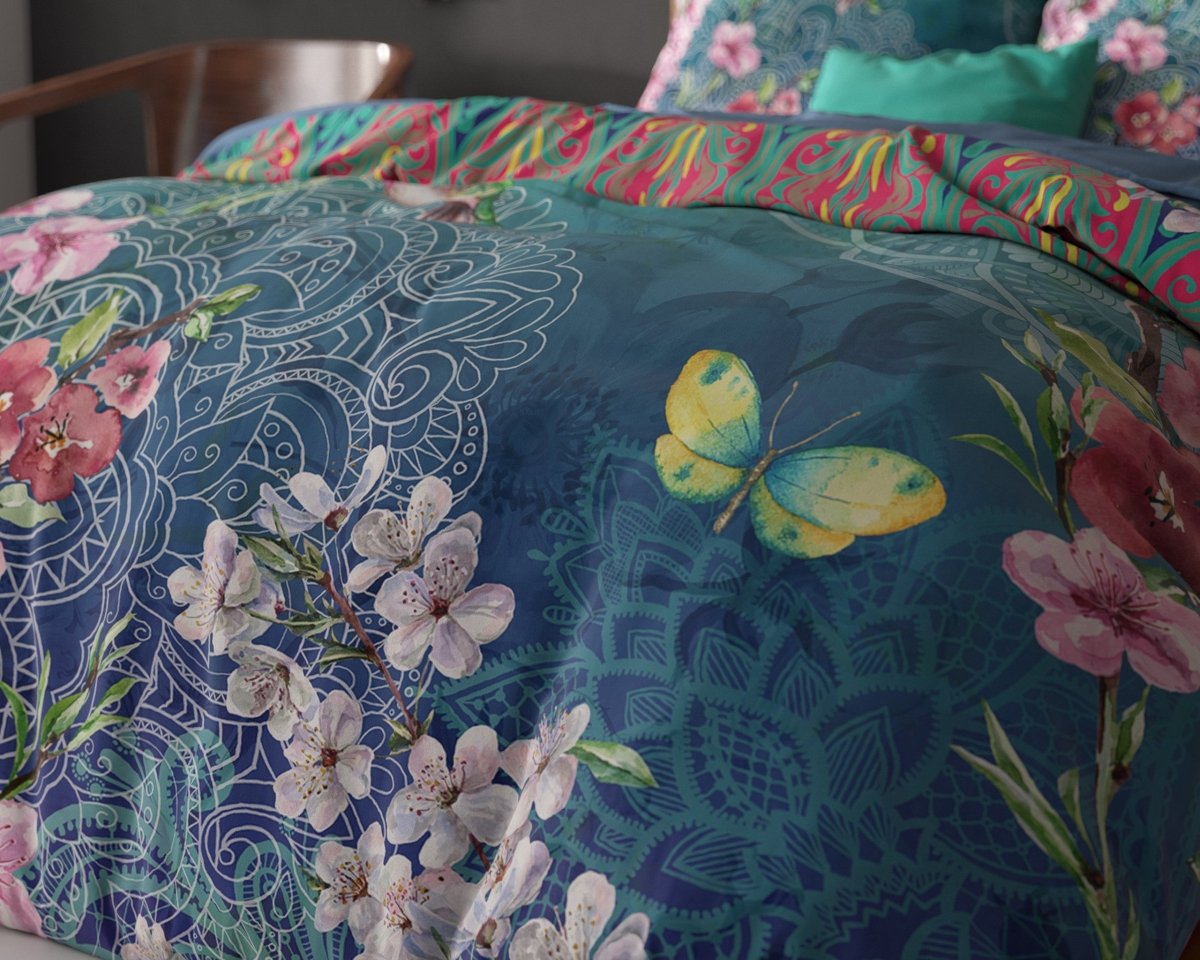 100% Cotton Duvet Cover Set Brenda | Blue | Single - 135cm (W) x 200cm (L) - The Bedding & Blankets Store