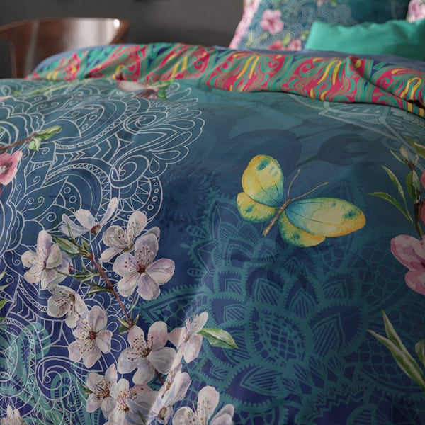 100% Cotton Duvet Cover Set Brenda | Blue | Single - 135cm (W) x 200cm (L) - The Bedding & Blankets Store