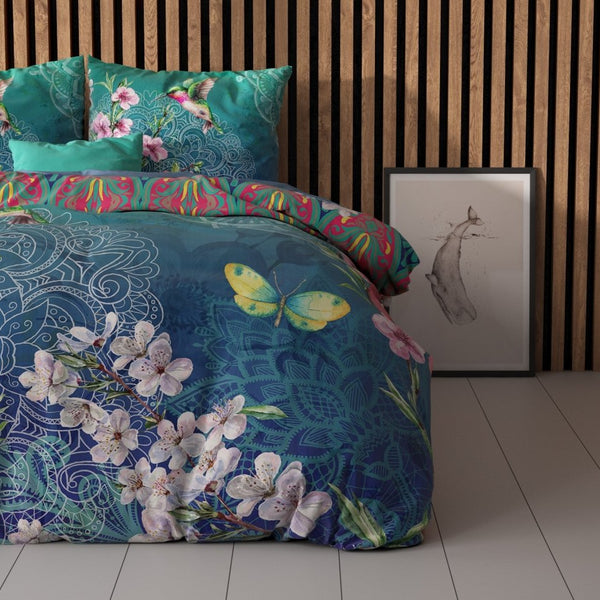 100% Cotton Duvet Cover Set Brenda | Blue | Single - 135cm (W) x 200cm (L) - The Bedding & Blankets Store