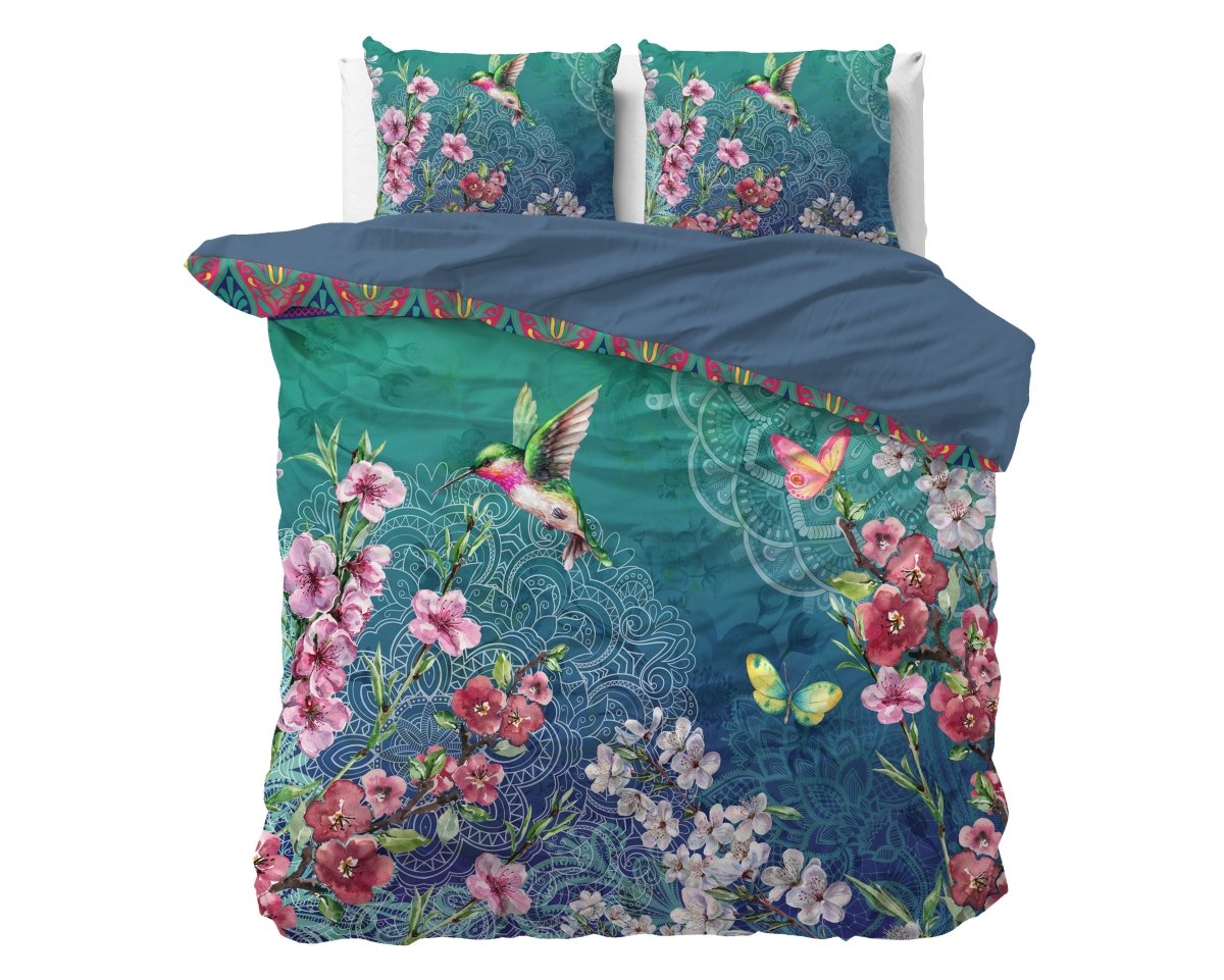 100% Cotton Duvet Cover Set Brenda | Blue | Single - 135cm (W) x 200cm (L) - The Bedding & Blankets Store