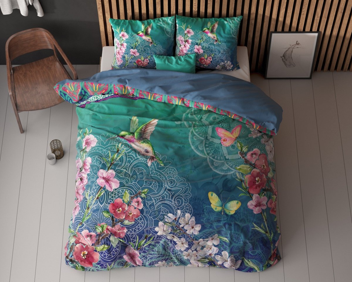 100% Cotton Duvet Cover Set Brenda | Blue | Single - 135cm (W) x 200cm (L) - The Bedding & Blankets Store