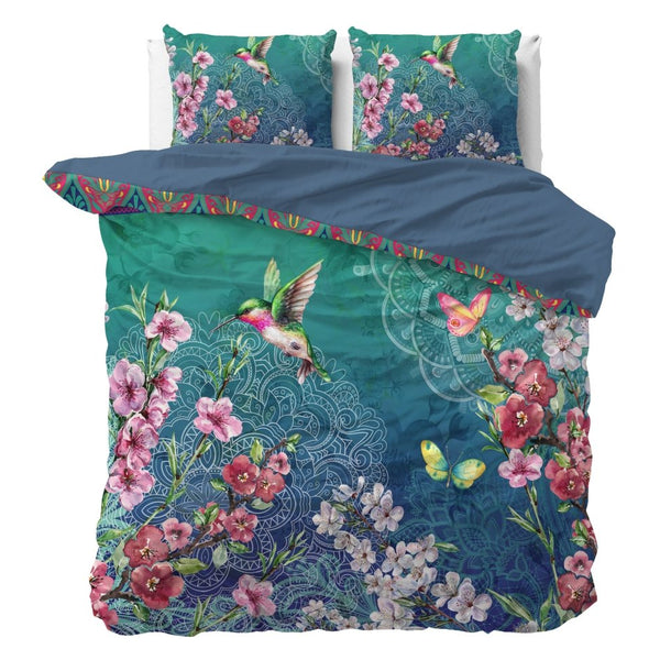 100% Cotton Duvet Cover Set Brenda | Blue | Single - 135cm (W) x 200cm (L) - The Bedding & Blankets Store