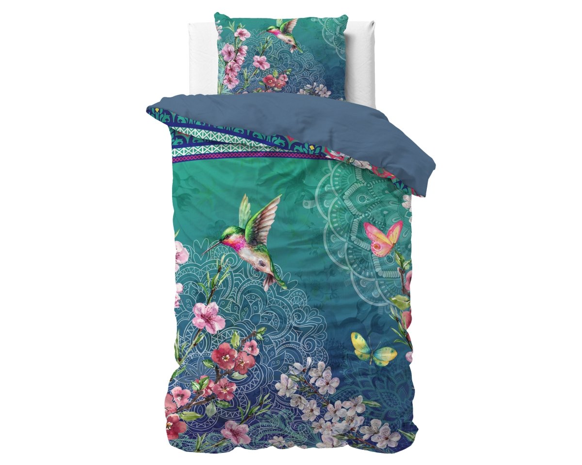 100% Cotton Duvet Cover Set Brenda | Blue | Single - 135cm (W) x 200cm (L) - The Bedding & Blankets Store