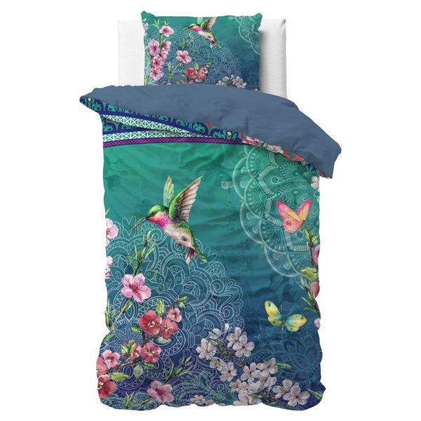 100% Cotton Duvet Cover Set Brenda | Blue | Single - 135cm (W) x 200cm (L) - The Bedding & Blankets Store