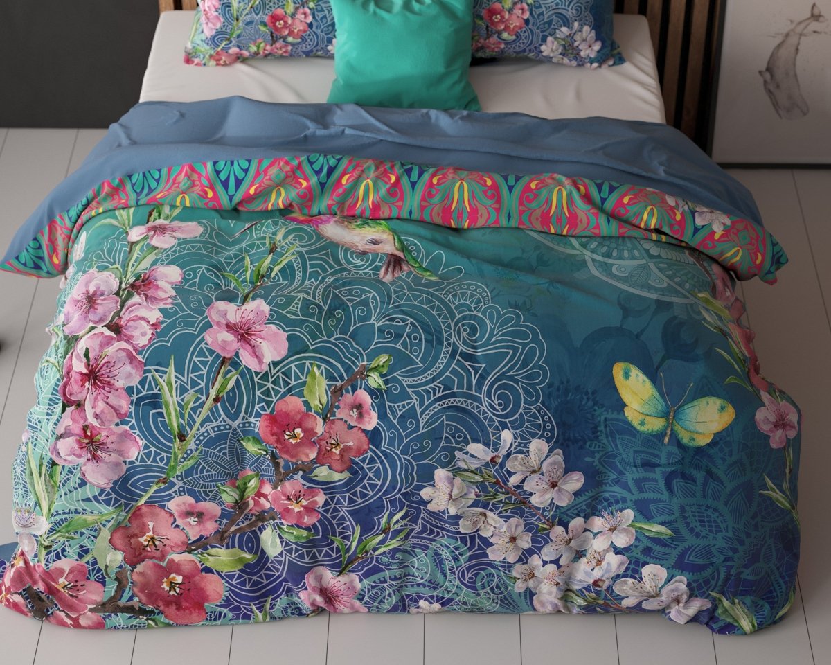 100% Cotton Duvet Cover Set Brenda | Blue | Single - 135cm (W) x 200cm (L) - The Bedding & Blankets Store