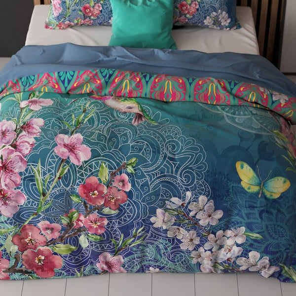 100% Cotton Duvet Cover Set Brenda | Blue | Single - 135cm (W) x 200cm (L) - The Bedding & Blankets Store