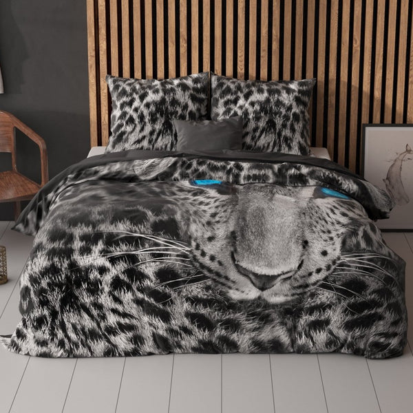 100% Cotton Duvet Cover Set Cheetah | Grey | Single - 135cm (W) x 200cm (L) - The Bedding & Blankets Store