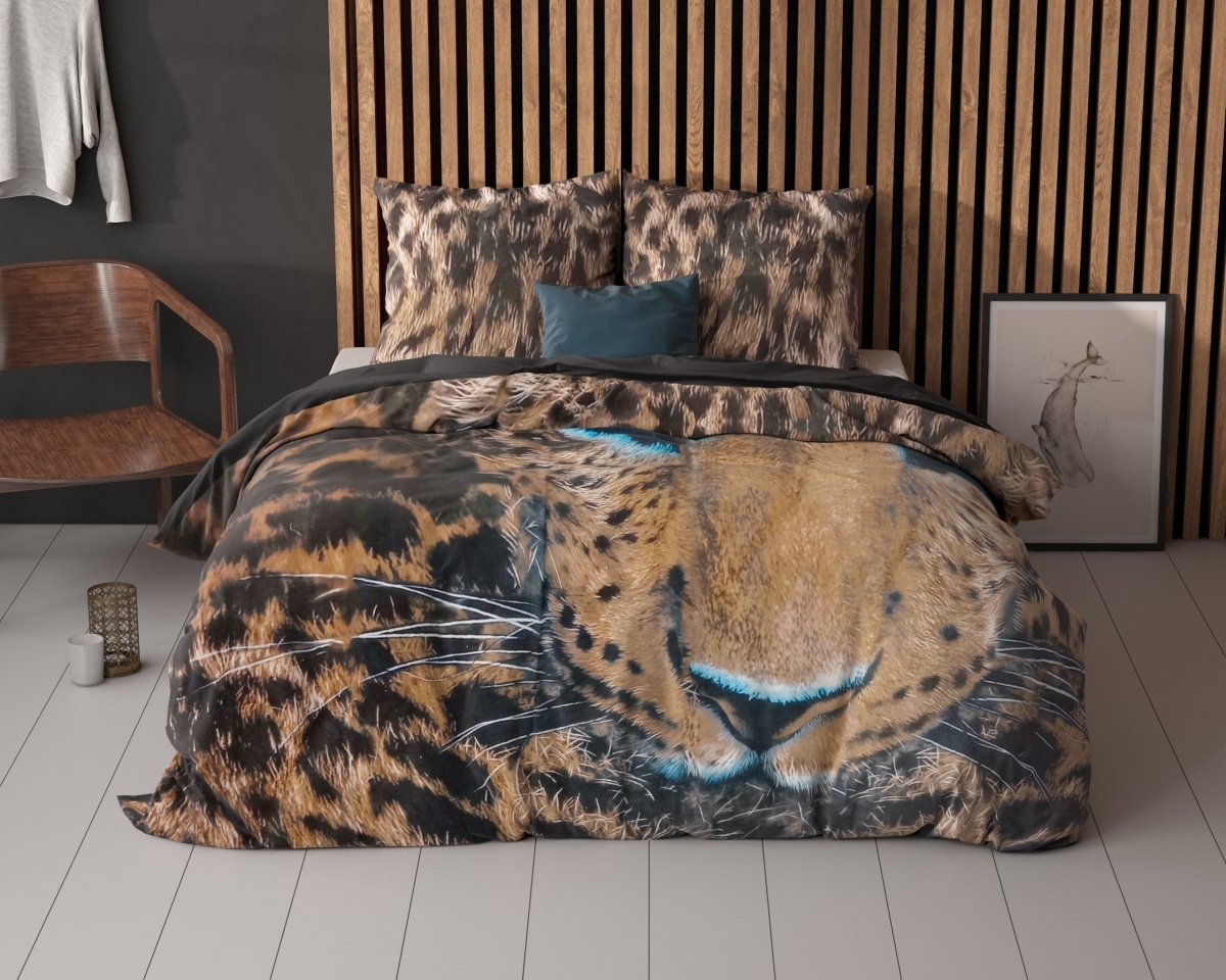 100% Cotton Duvet Cover Set Cheetah | Taupe | Single - 135cm (W) x 200cm (L) - The Bedding & Blankets Store