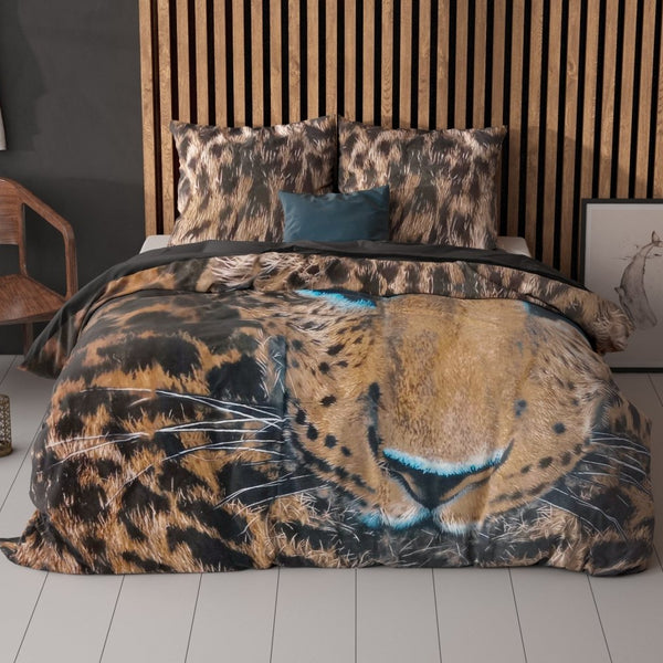 100% Cotton Duvet Cover Set Cheetah | Taupe | Single - 135cm (W) x 200cm (L) - The Bedding & Blankets Store