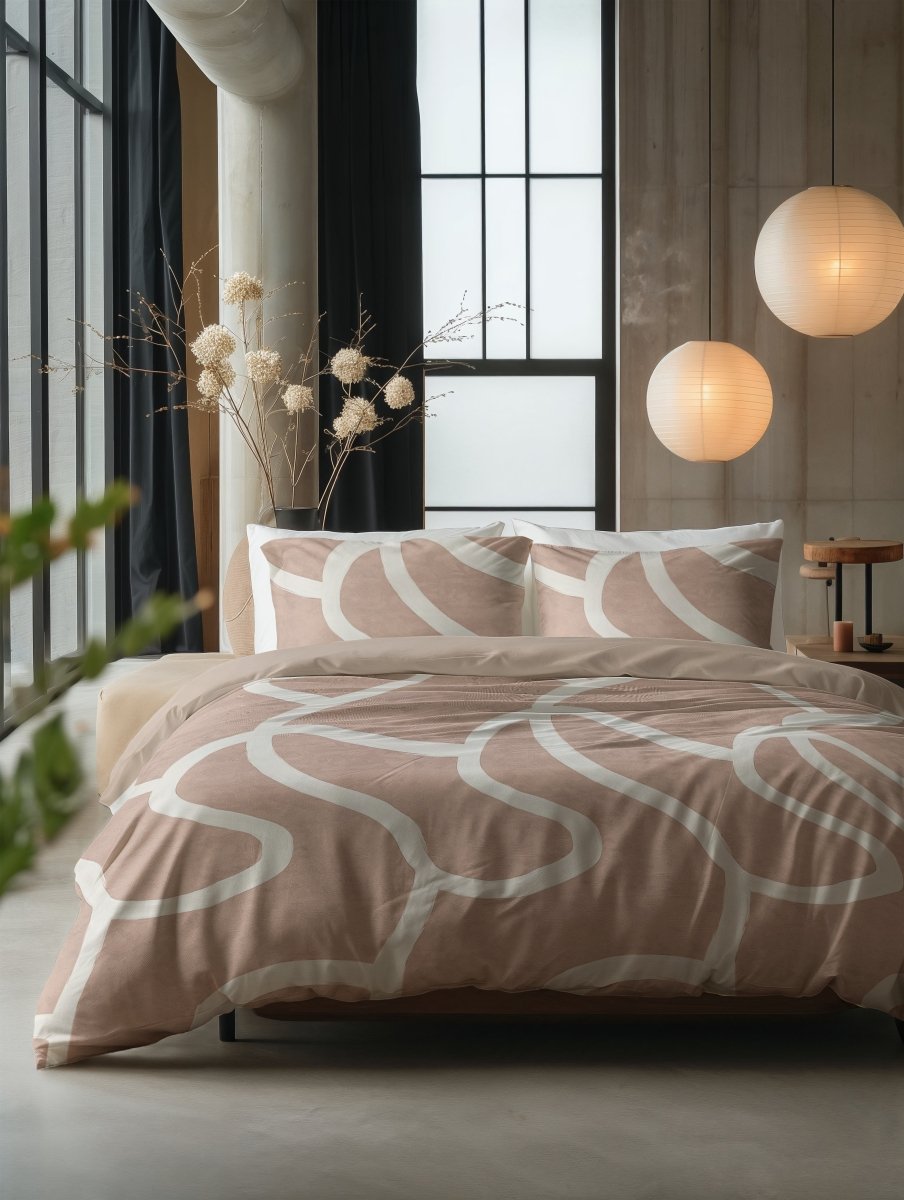 100% Cotton Duvet Cover Set Clay Contours | Peach Beige | Double - 200cm (W) x 200/220cm (L) - The Bedding & Blankets Store