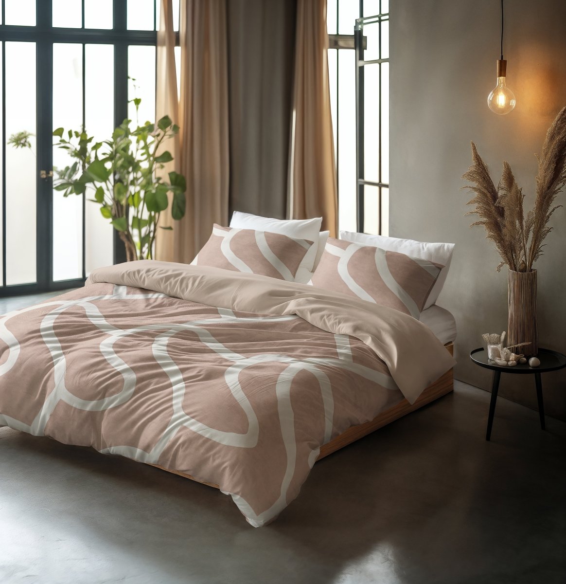 100% Cotton Duvet Cover Set Clay Contours | Peach Beige | Double - 200cm (W) x 200/220cm (L) - The Bedding & Blankets Store