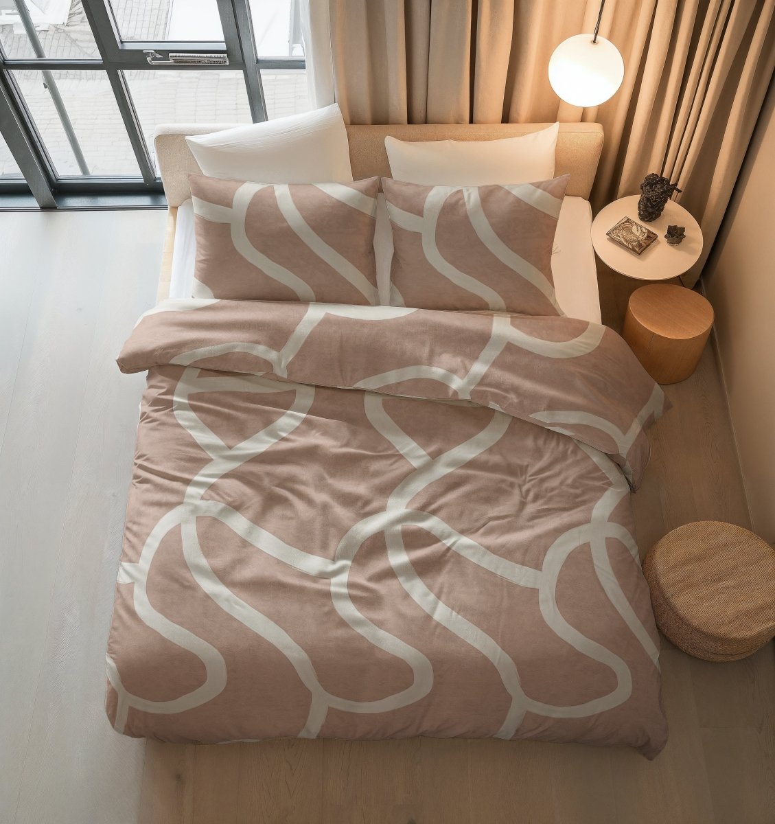 100% Cotton Duvet Cover Set Clay Contours | Peach Beige | Double - 200cm (W) x 200/220cm (L) - The Bedding & Blankets Store
