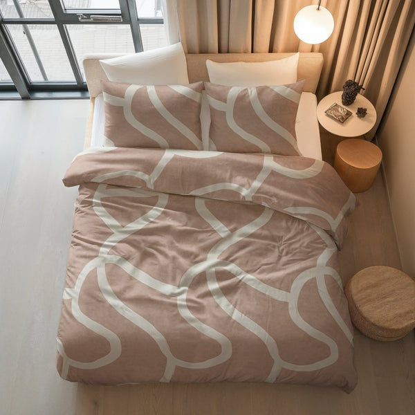100% Cotton Duvet Cover Set Clay Contours | Peach Beige | Double - 200cm (W) x 200/220cm (L) - The Bedding & Blankets Store