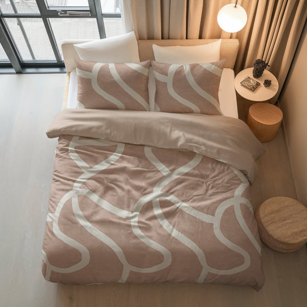 100% Cotton Duvet Cover Set Clay Contours | Peach Beige | Double - 200cm (W) x 200/220cm (L) - The Bedding & Blankets Store