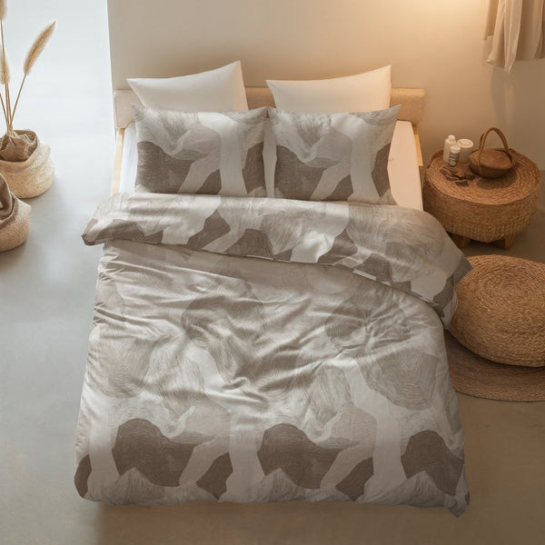 100% Cotton Duvet Cover Set Echo | Beige | King Long - 240cm (W) x 220cm (L) - The Bedding & Blankets Store