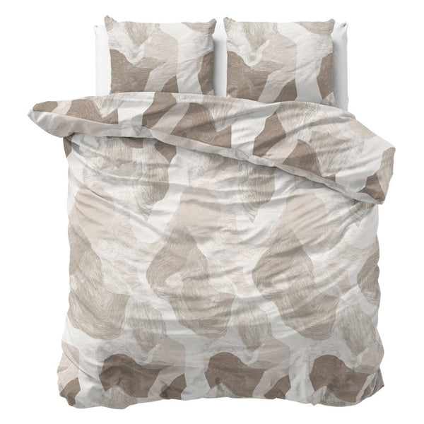 100% Cotton Duvet Cover Set Echo | Beige | King Long - 240cm (W) x 220cm (L) - The Bedding & Blankets Store