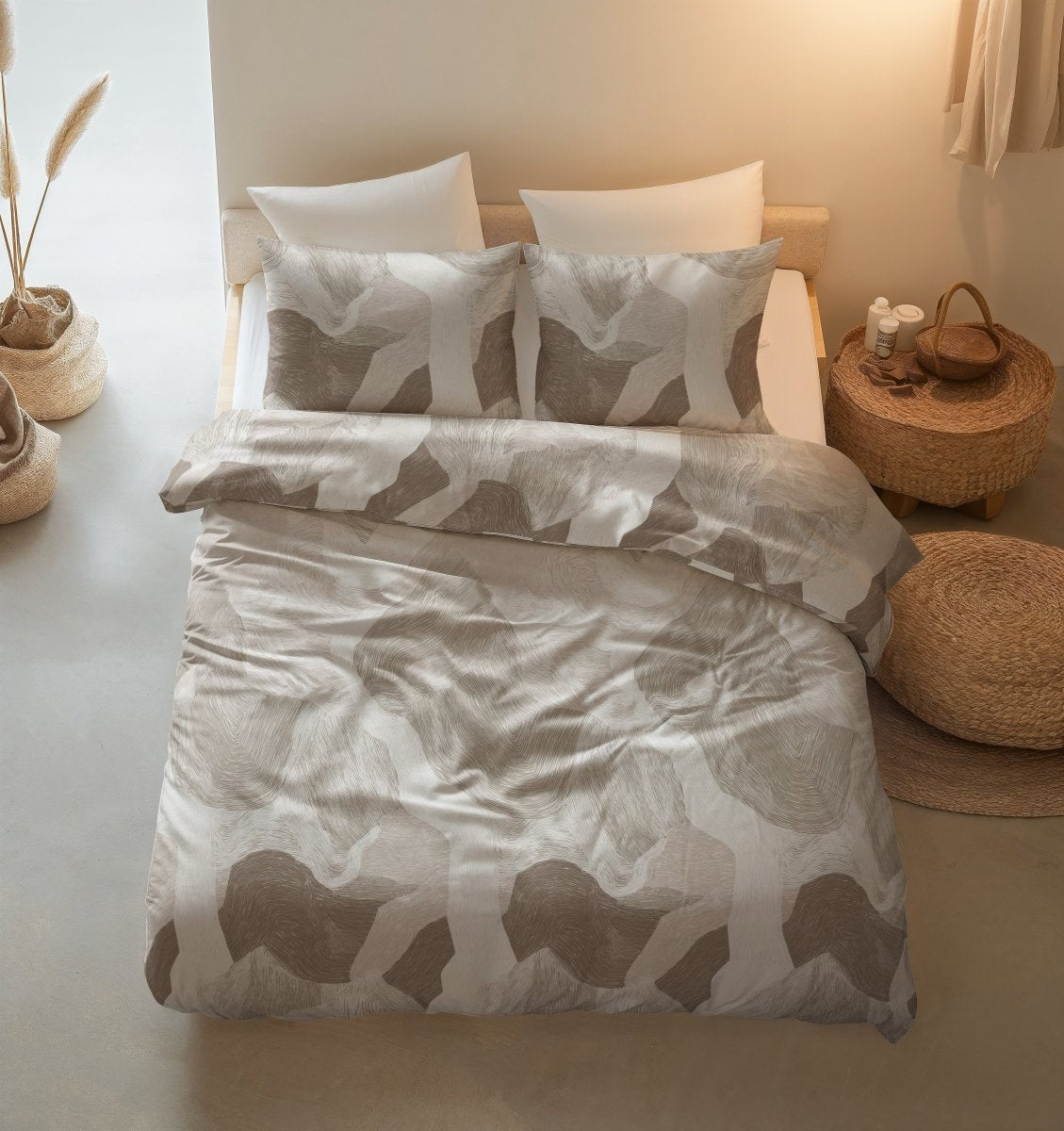 100% Cotton Duvet Cover Set Echo | Beige | King Long - 240cm (W) x 220cm (L) - The Bedding & Blankets Store