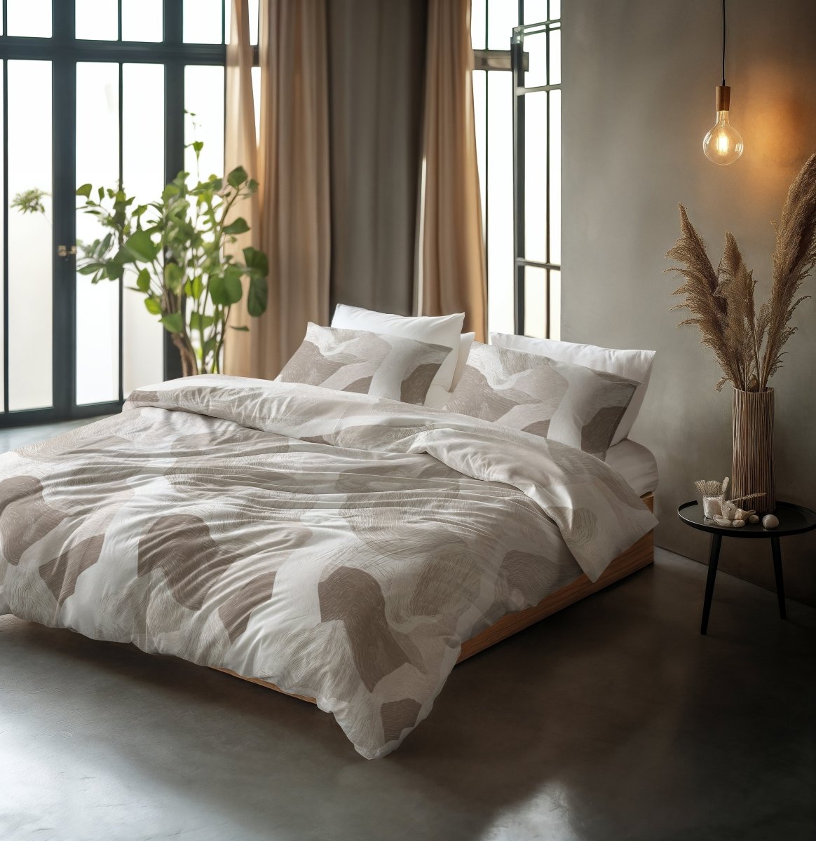 100% Cotton Duvet Cover Set Echo | Beige | King Long - 240cm (W) x 220cm (L) - The Bedding & Blankets Store