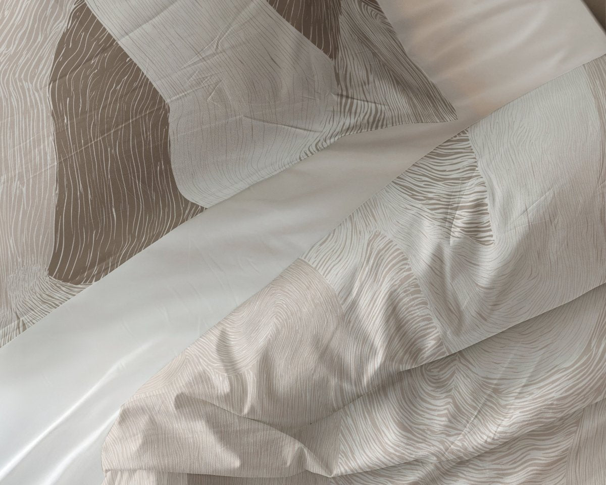 100% Cotton Duvet Cover Set Echo | Beige | King Long - 240cm (W) x 220cm (L) - The Bedding & Blankets Store