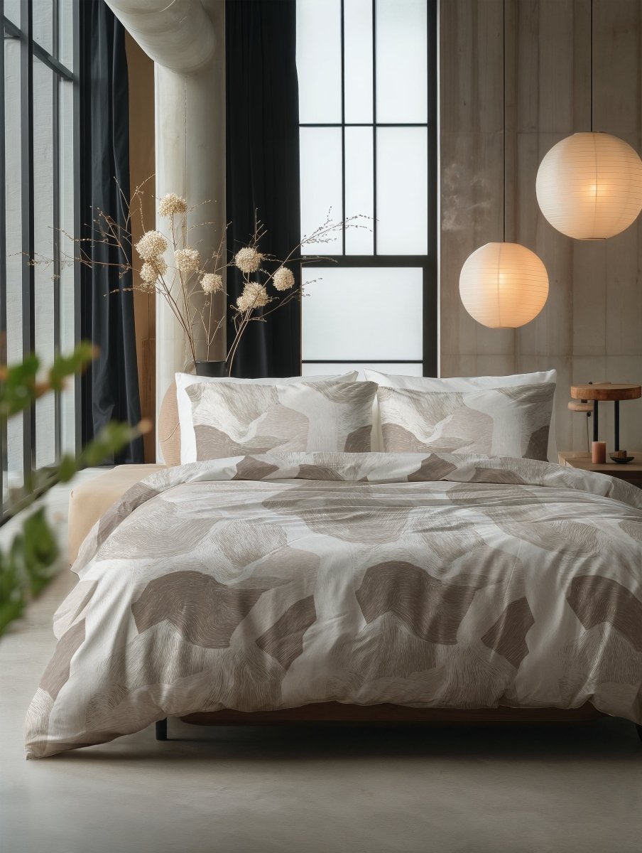 100% Cotton Duvet Cover Set Echo | Beige | King Long - 240cm (W) x 220cm (L) - The Bedding & Blankets Store
