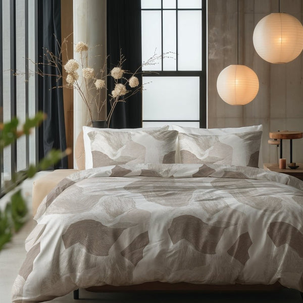 100% Cotton Duvet Cover Set Echo | Beige | King Long - 240cm (W) x 220cm (L) - The Bedding & Blankets Store