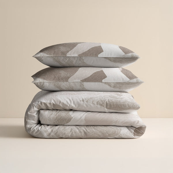 100% Cotton Duvet Cover Set Echo | Beige | King Long - 240cm (W) x 220cm (L) - The Bedding & Blankets Store
