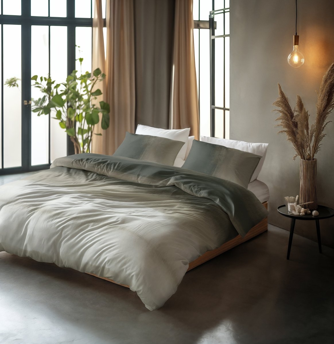 100% Cotton Duvet Cover Set Eden | Green | King Long - 240cm (W) x 220cm (L) - The Bedding & Blankets Store