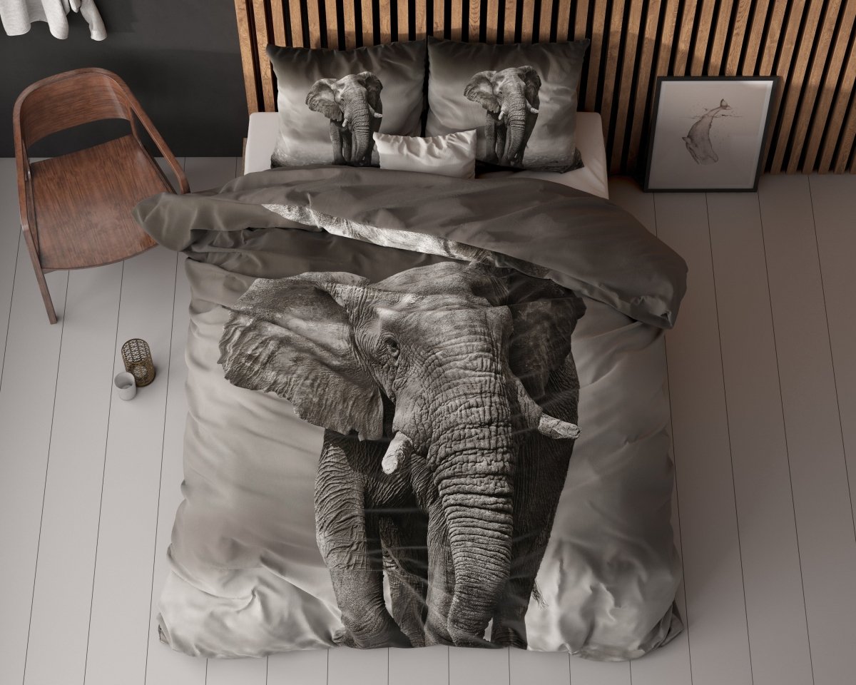 100% Cotton Duvet Cover Set Elegant Elephant | Anthracite | Double - 200cm (W) x 200/220cm (L) - The Bedding & Blankets Store