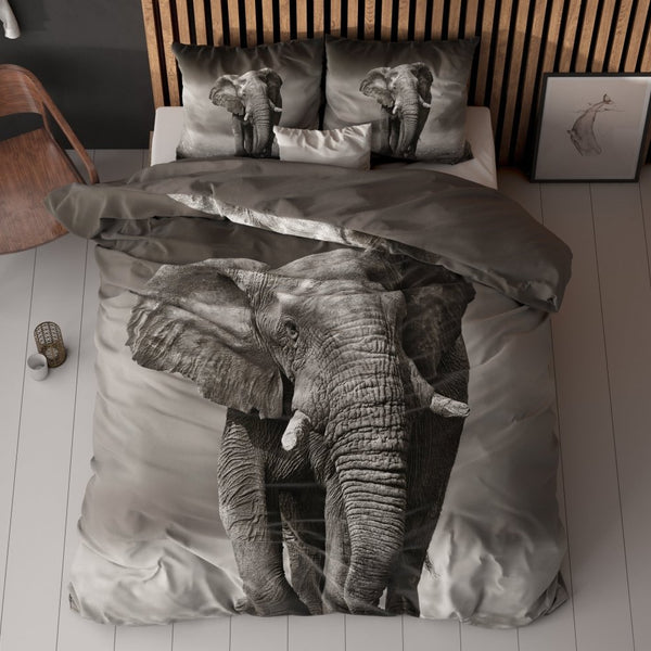 100% Cotton Duvet Cover Set Elegant Elephant | Anthracite | Double - 200cm (W) x 200/220cm (L) - The Bedding & Blankets Store
