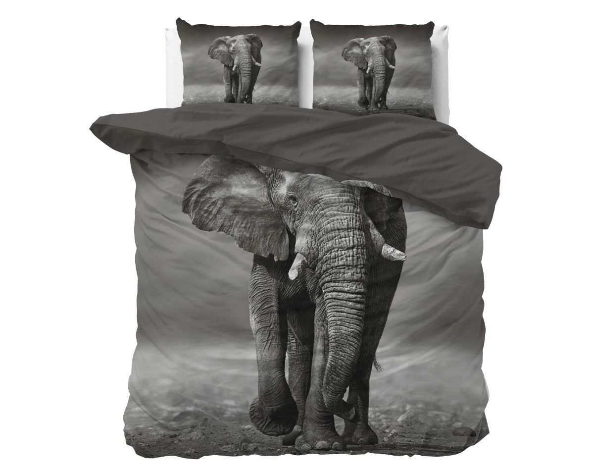 100% Cotton Duvet Cover Set Elegant Elephant | Anthracite | Double - 200cm (W) x 200/220cm (L) - The Bedding & Blankets Store