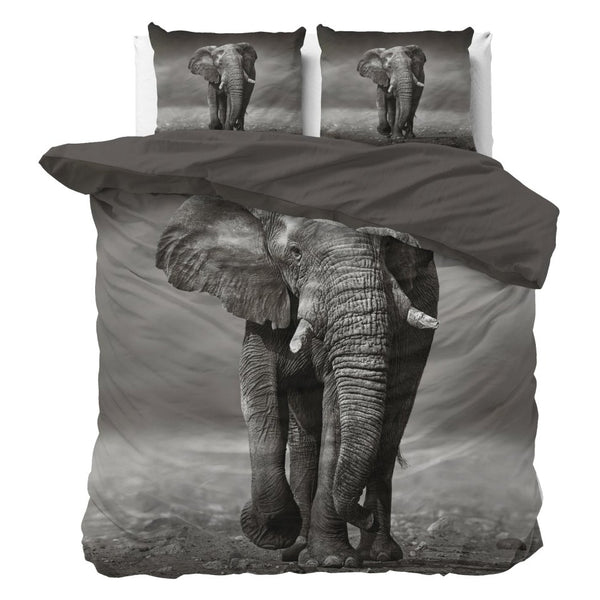 100% Cotton Duvet Cover Set Elegant Elephant | Anthracite | Double - 200cm (W) x 200/220cm (L) - The Bedding & Blankets Store