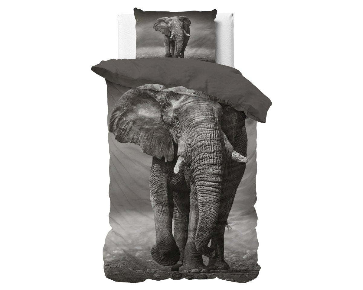 100% Cotton Duvet Cover Set Elegant Elephant | Anthracite | Single - 135cm (W) x 200/220cm (L) - The Bedding & Blankets Store