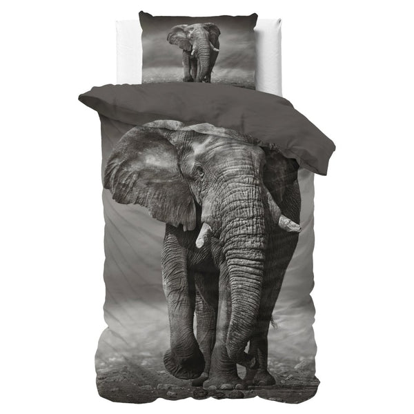 100% Cotton Duvet Cover Set Elegant Elephant | Anthracite | Single - 135cm (W) x 200/220cm (L) - The Bedding & Blankets Store