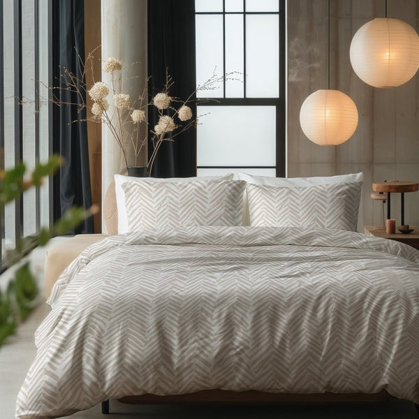 100% Cotton Duvet Cover Set Ethnic | Sand | Double - 200cm (W) x 200/220cm (L) - The Bedding & Blankets Store