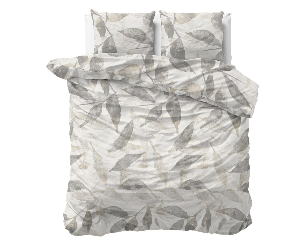 100% Cotton Duvet Cover Set Foilage | Silver Grey | Double - 200cm (W) x 200/220cm (L) - The Bedding & Blankets Store