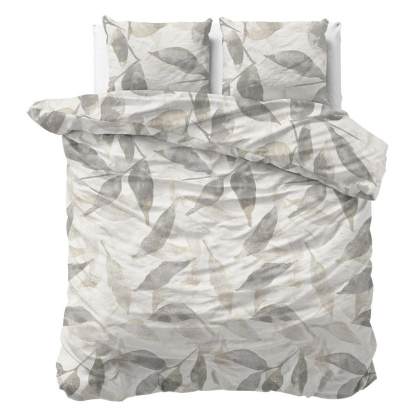 100% Cotton Duvet Cover Set Foilage | Silver Grey | Double - 200cm (W) x 200/220cm (L) - The Bedding & Blankets Store