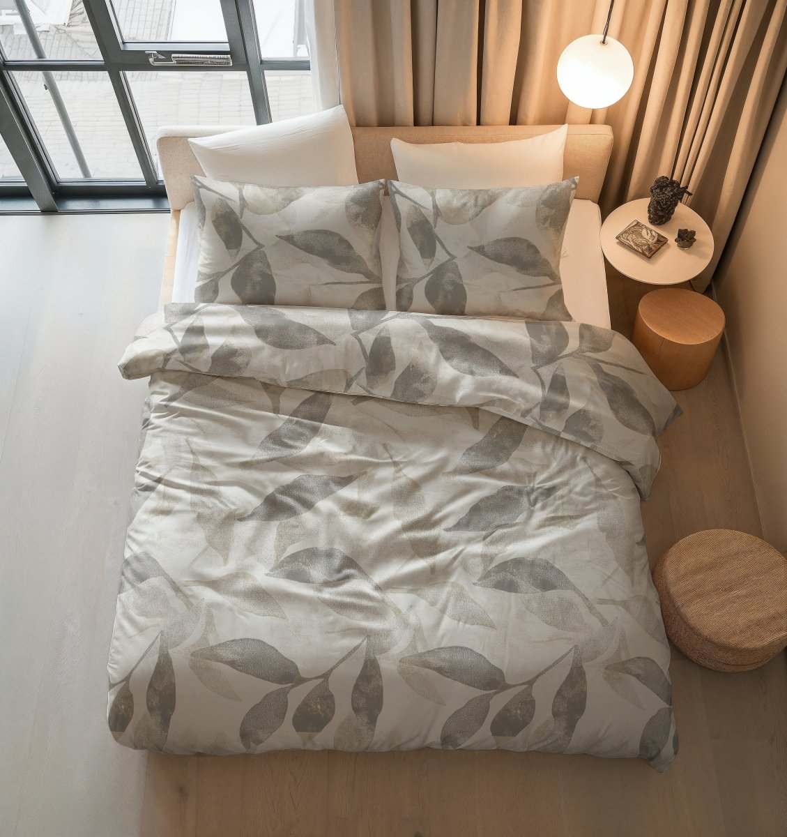100% Cotton Duvet Cover Set Foilage | Silver Grey | Double - 200cm (W) x 200/220cm (L) - The Bedding & Blankets Store