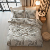 100% Cotton Duvet Cover Set Foilage | Silver Grey | Double - 200cm (W) x 200/220cm (L) - The Bedding & Blankets Store