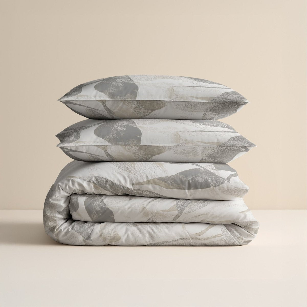 100% Cotton Duvet Cover Set Foilage | Silver Grey | Double - 200cm (W) x 200/220cm (L) - The Bedding & Blankets Store