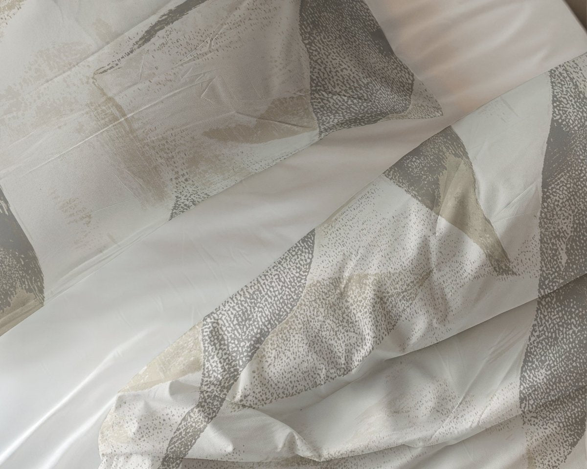 100% Cotton Duvet Cover Set Foilage | Silver Grey | Double - 200cm (W) x 200/220cm (L) - The Bedding & Blankets Store