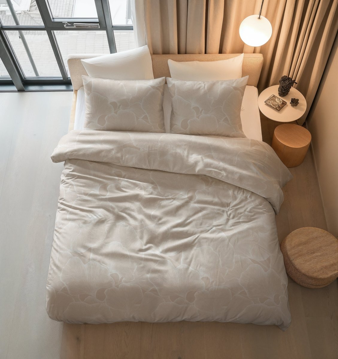 100% Cotton Duvet Cover Set Ginkgo | Sand/Grey | Double - 200cm (W) x 200/220cm (L) - The Bedding & Blankets Store