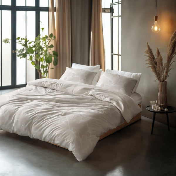100% Cotton Duvet Cover Set Ginkgo | Sand/Grey | Double - 200cm (W) x 200/220cm (L) - The Bedding & Blankets Store