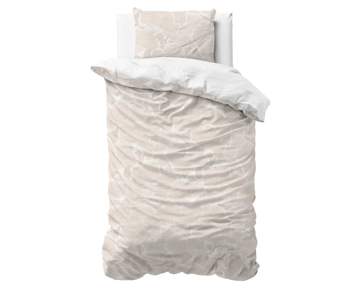 100% Cotton Duvet Cover Set Ginkgo | Sand/Grey | Double - 200cm (W) x 200/220cm (L) - The Bedding & Blankets Store