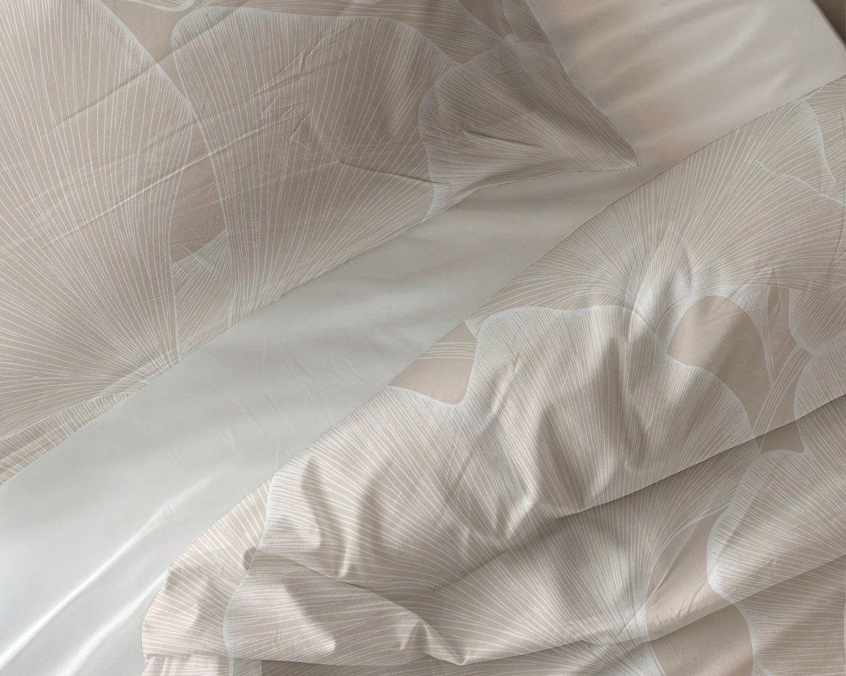 100% Cotton Duvet Cover Set Ginkgo | Sand/Grey | Double - 200cm (W) x 200/220cm (L) - The Bedding & Blankets Store
