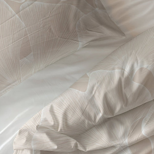 100% Cotton Duvet Cover Set Ginkgo | Sand/Grey | Double - 200cm (W) x 200/220cm (L) - The Bedding & Blankets Store