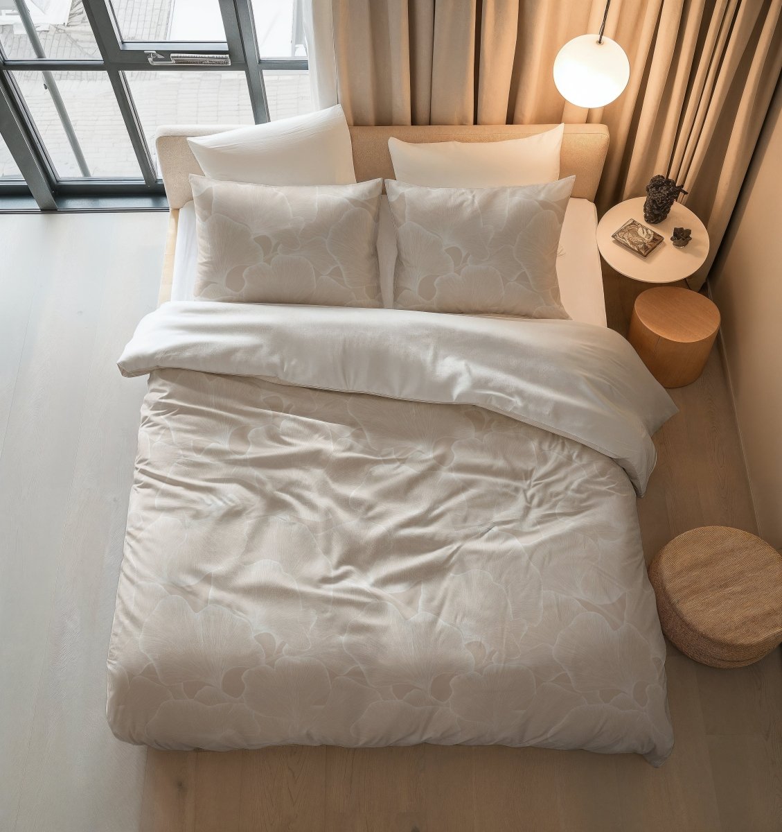 100% Cotton Duvet Cover Set Ginkgo | Sand/Grey | Double - 200cm (W) x 200/220cm (L) - The Bedding & Blankets Store